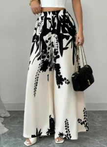 Women's Satin Floral Wide-Leg Palazzo Pants