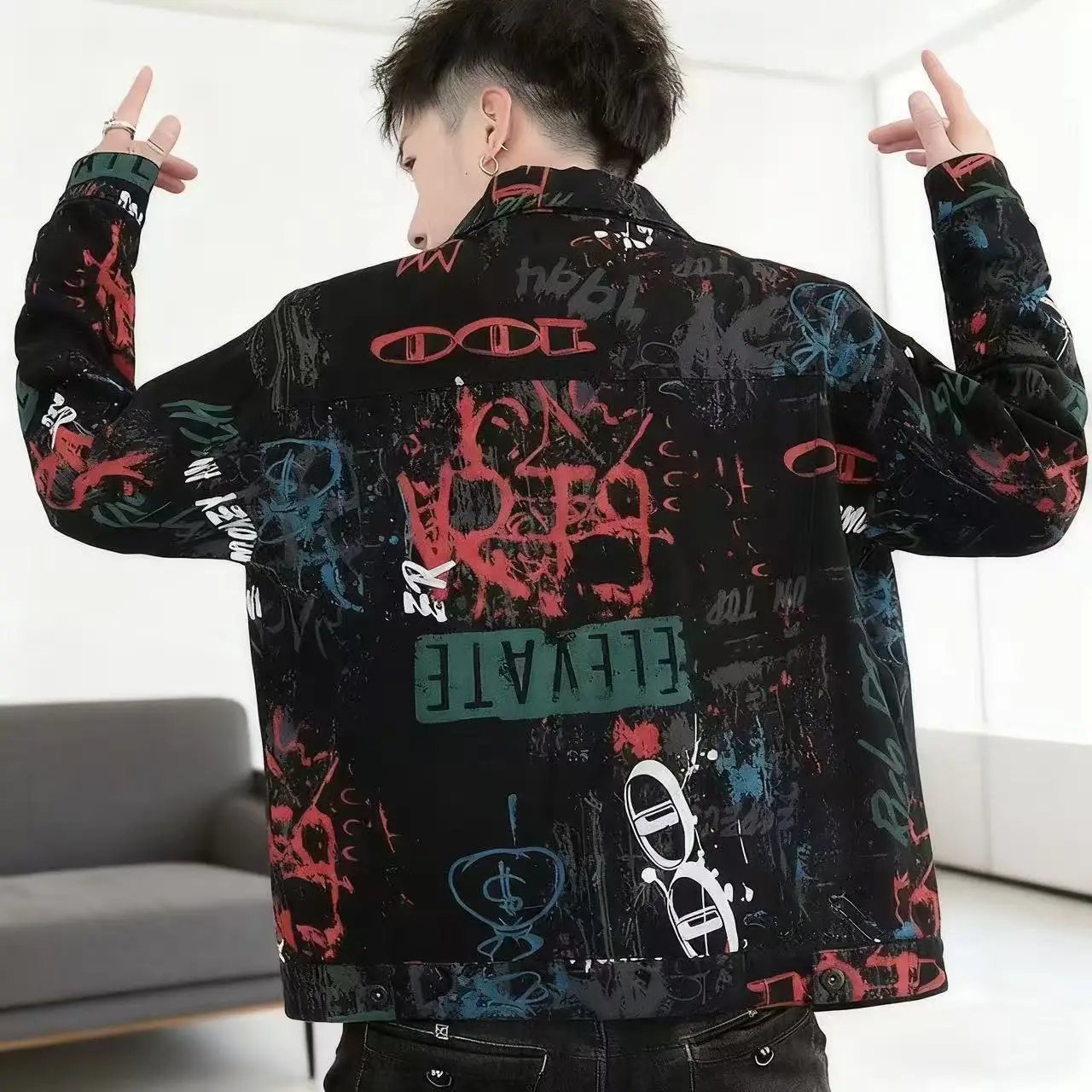Vintage Men's Print Denim Jacket - Image 2