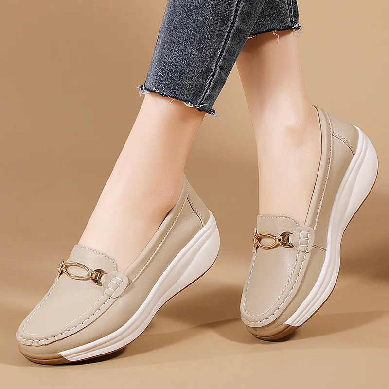 Genuine Leather Women's Slip-On Loafers – Chunky Waterproof Rubber Sole - Image 5