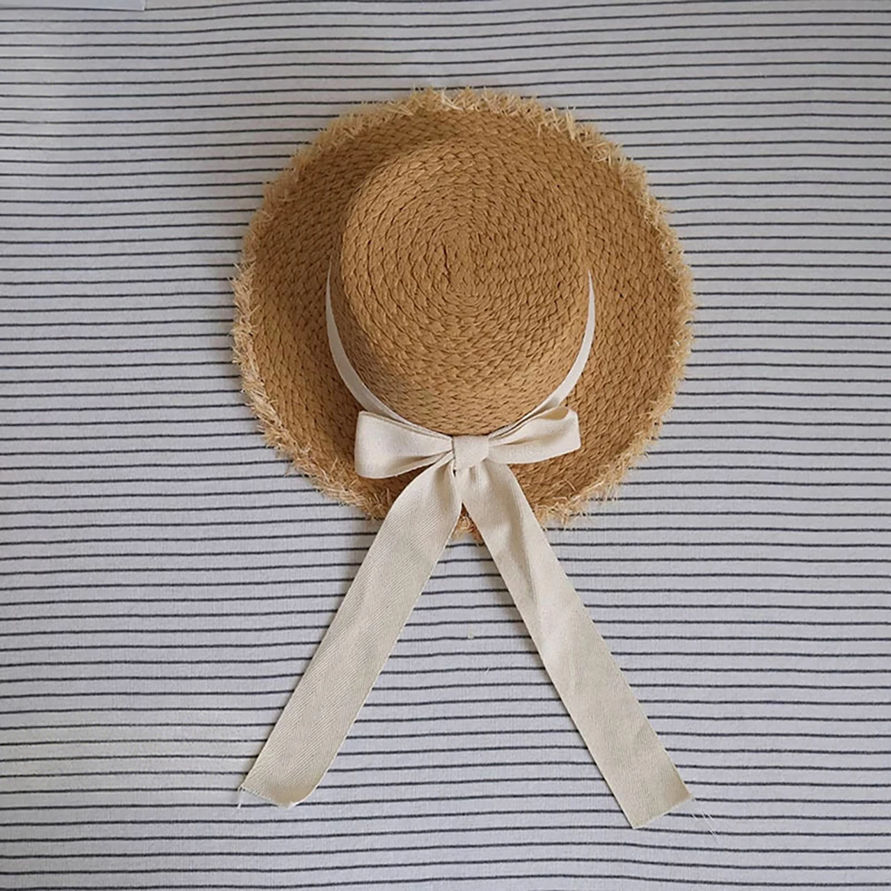Kids Wide-Brim Straw Fedora Hat with Vintage Bow – Unisex Sun Visor - Image 8