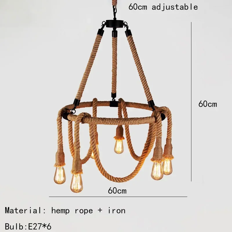 Vintage Rope LED Pendant Lamp – Metal Black/Brown Chandelier - Image 24