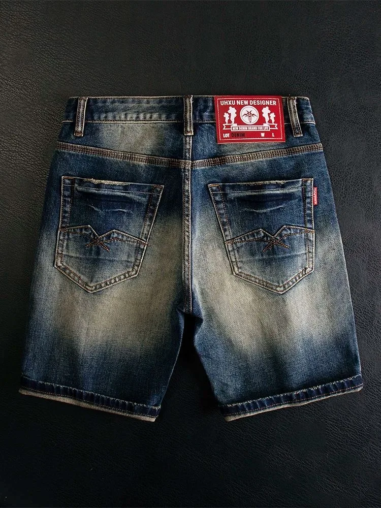 New Summer Classic Fashion Solid Color American Retro Straight Leg Denim Shorts Men's Casual Loose Fit Sports High Quality Jeans - Image 2