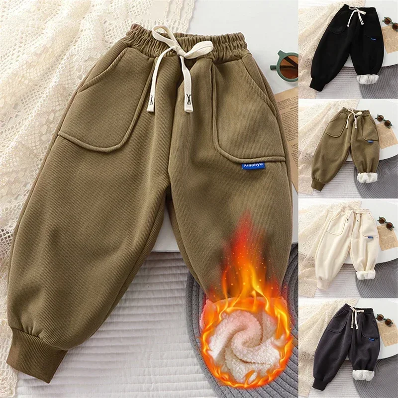 Kids Paded Pants Boys Girl Autumn Winter Plus Velvet Thick Warm Trousers Corduroy Outer Wear Sport Casual Pants Children Clothes - Image 3