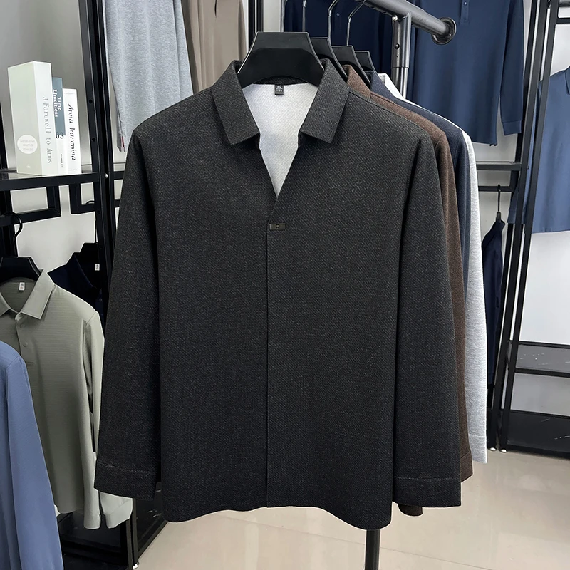 High quality brand men's long sleeve V-neck polo shirt autumn fashion new badge design boutique golf top casual business T-shirt - Image 6