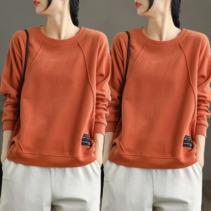 Loose Fit Pure Cotton Long Sleeve Hoodie Women's Casual Style round Neck Printed Top Korean Version Spring Autumn New Arrival - Image 8