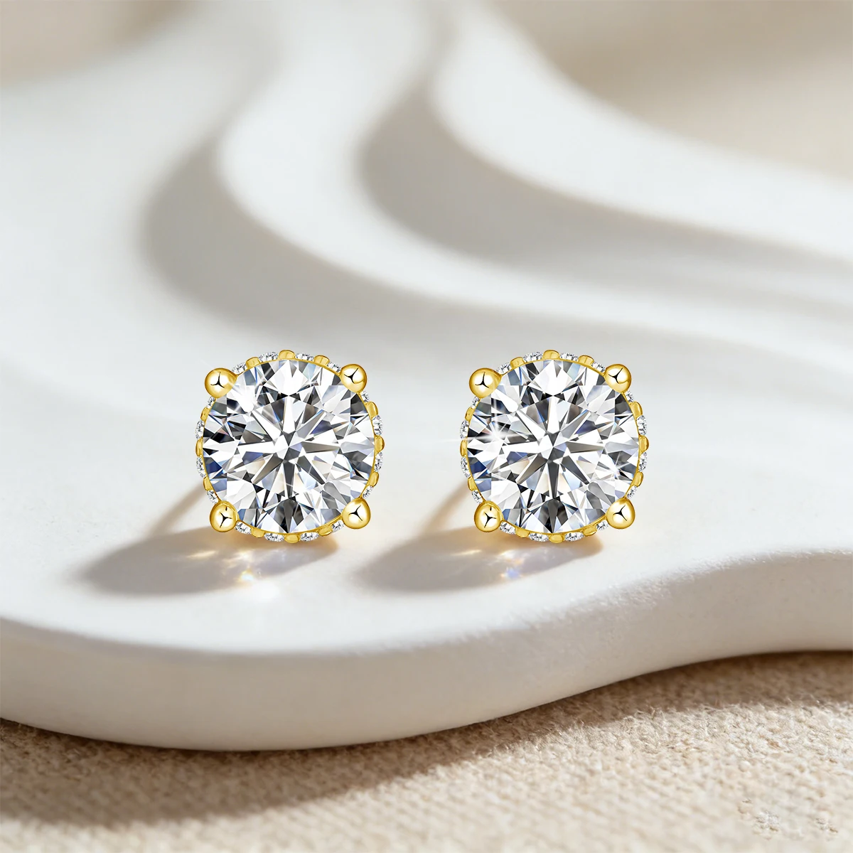 Round Moissanite Stud Earrings in 925 Silver, 18K Gold Plated Certified - Image 6