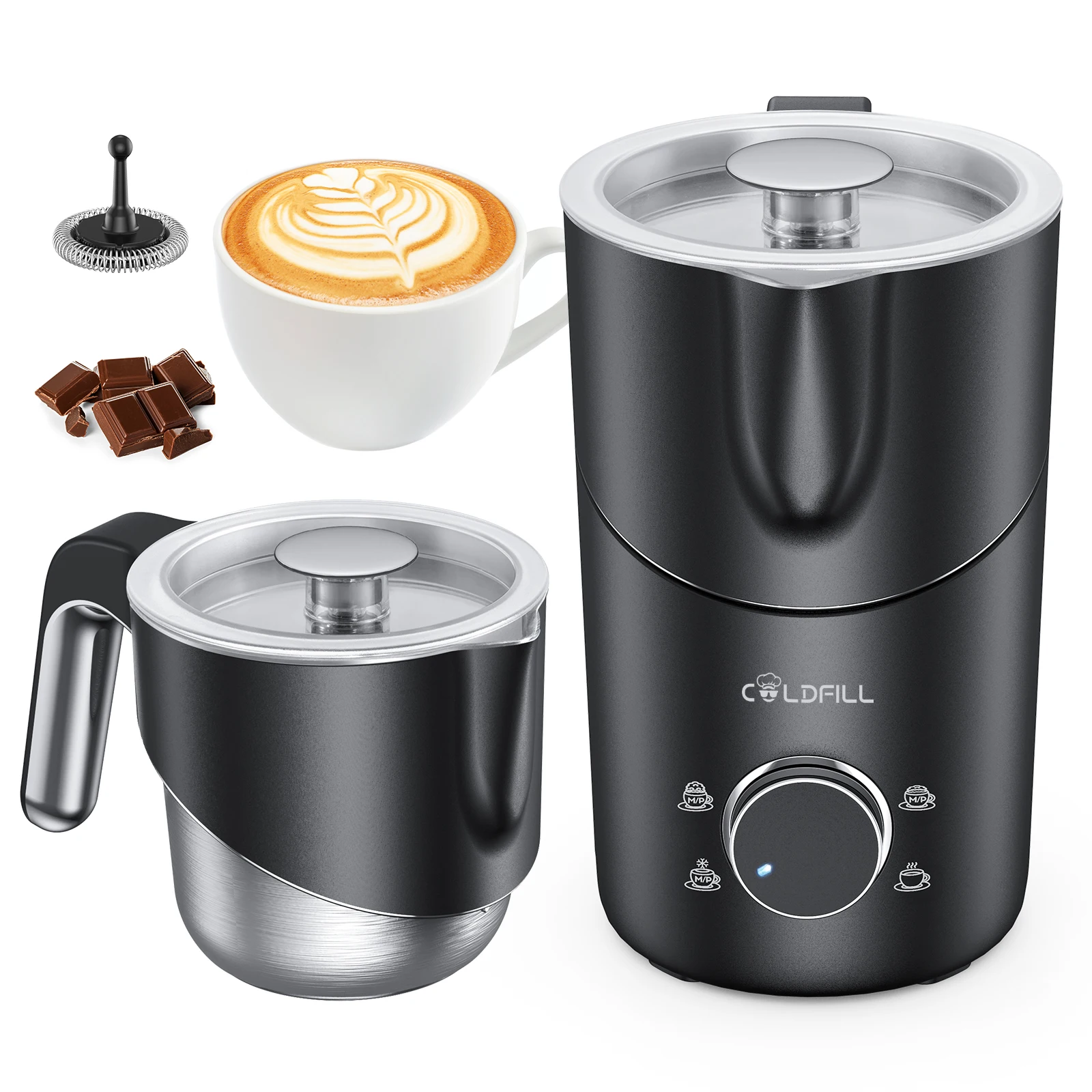 8-in-1 Milk Frother & Steamer, 400 ml Detachable, Dishwasher Safe