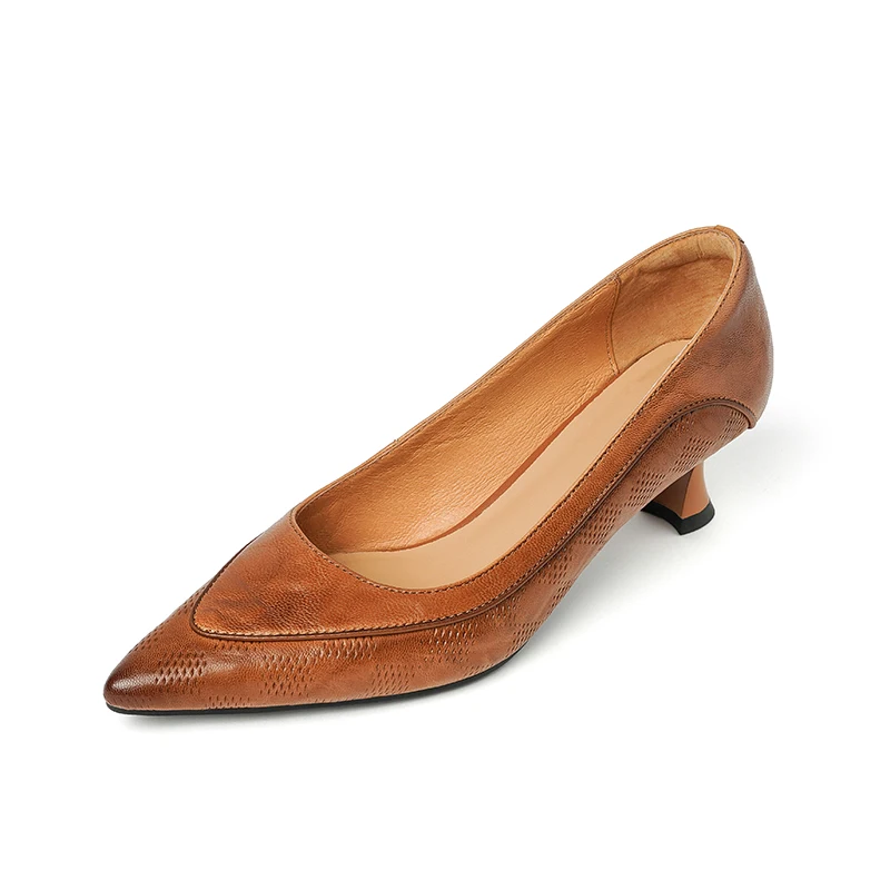 Women's Cow Leather Pointed-Toe Kitten Heel Pumps with Buckle Strap - Image 8