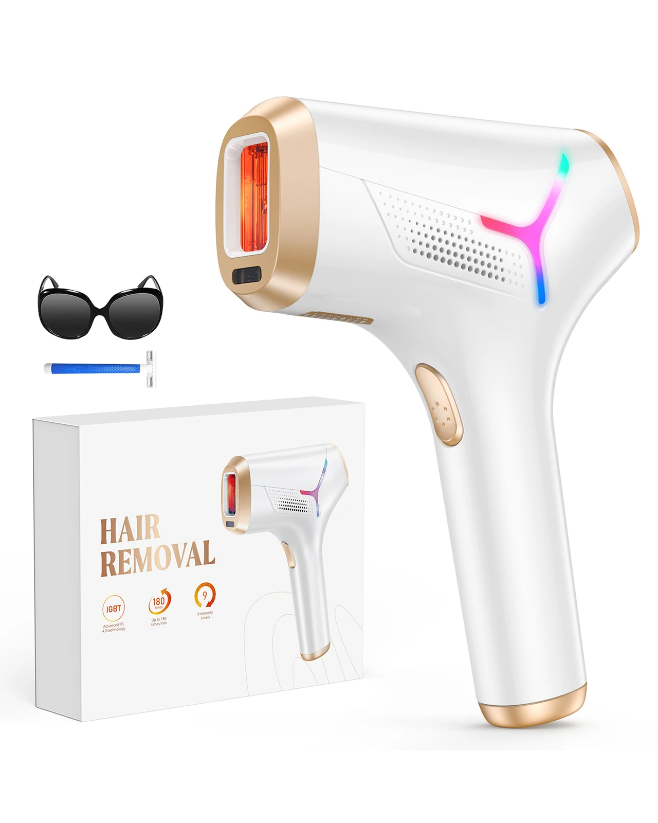 990,000‑Flash IPL Hair Removal Device, 9 Energy Levels, 5.2 cm² Window
