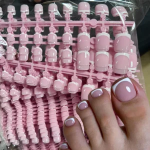 Short Square Pink French Toe Nail Tips – 120pcs Full‑Cover Press‑On Gel