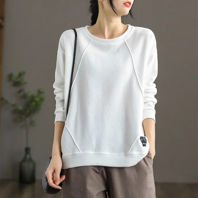 Loose Fit Pure Cotton Long Sleeve Hoodie Women's Casual Style round Neck Printed Top Korean Version Spring Autumn New Arrival - Image 30