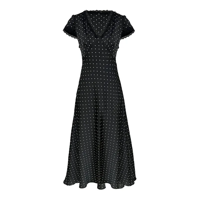 Women's Polka Dot Lace V-Neck Midi Dress - view 5