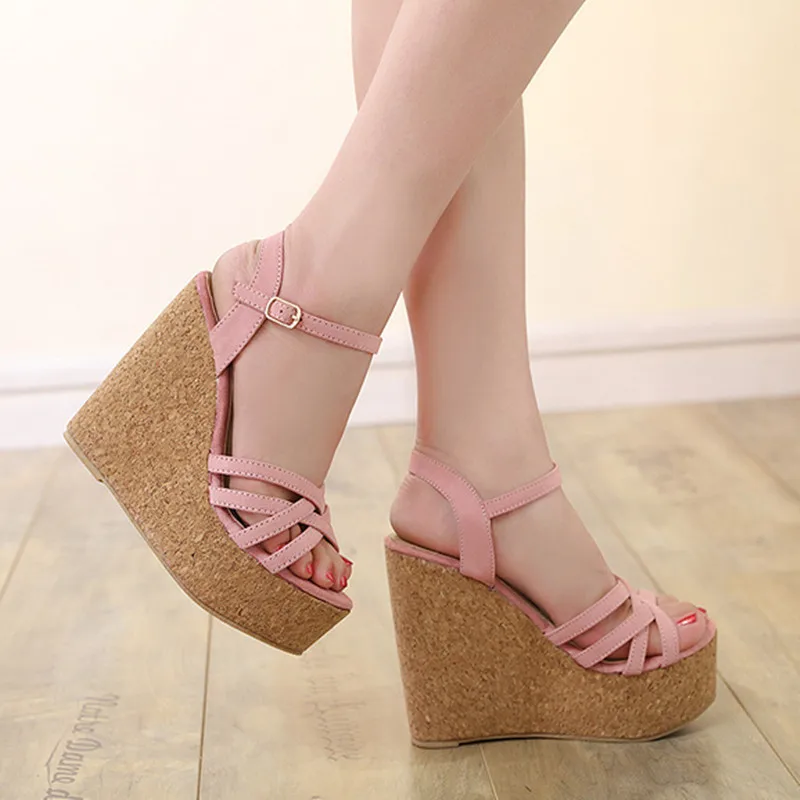 Flock-Upper Wedge Sandals with 11 cm Platform Heel, Open Toe - Image 2
