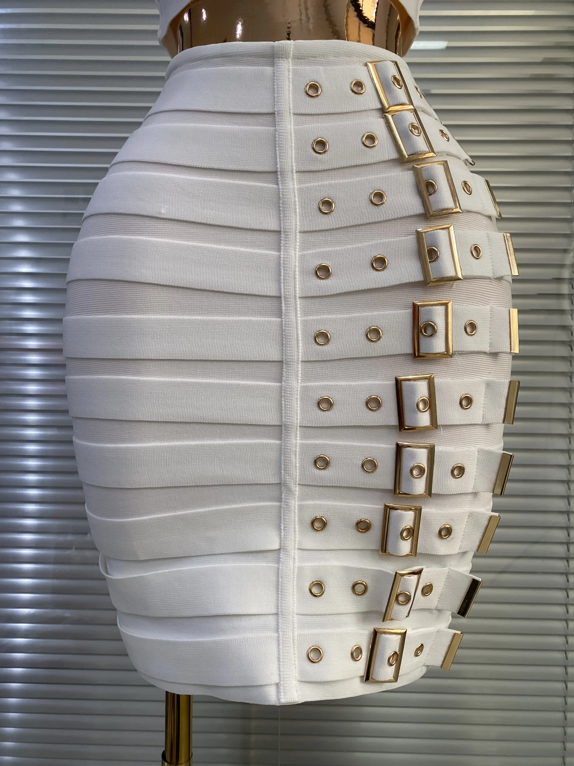 White Bandage Dress Women Designer Bustier Crop Top And Buckles Pencil Skirt Two Pieces Sets Evening Club Party Outfits - Image 6
