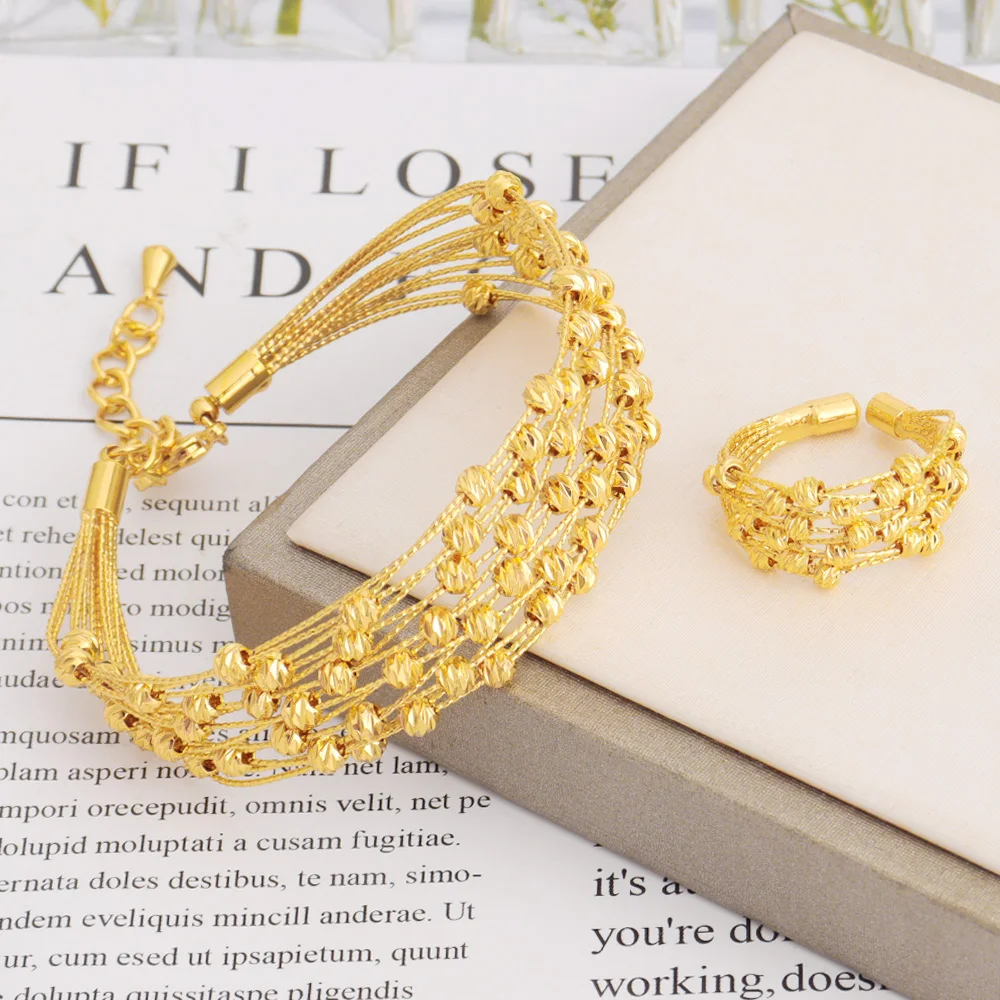 Gold‑Plated Multi‑Layer Bangle & Multi‑Bead Ring Set – Adjustable Bracelet & Ring - Image 7