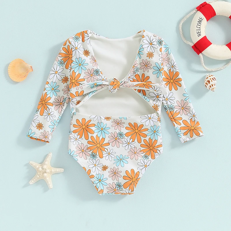Baby Girls Floral Print Long Sleeve Swimsuit - Image 5