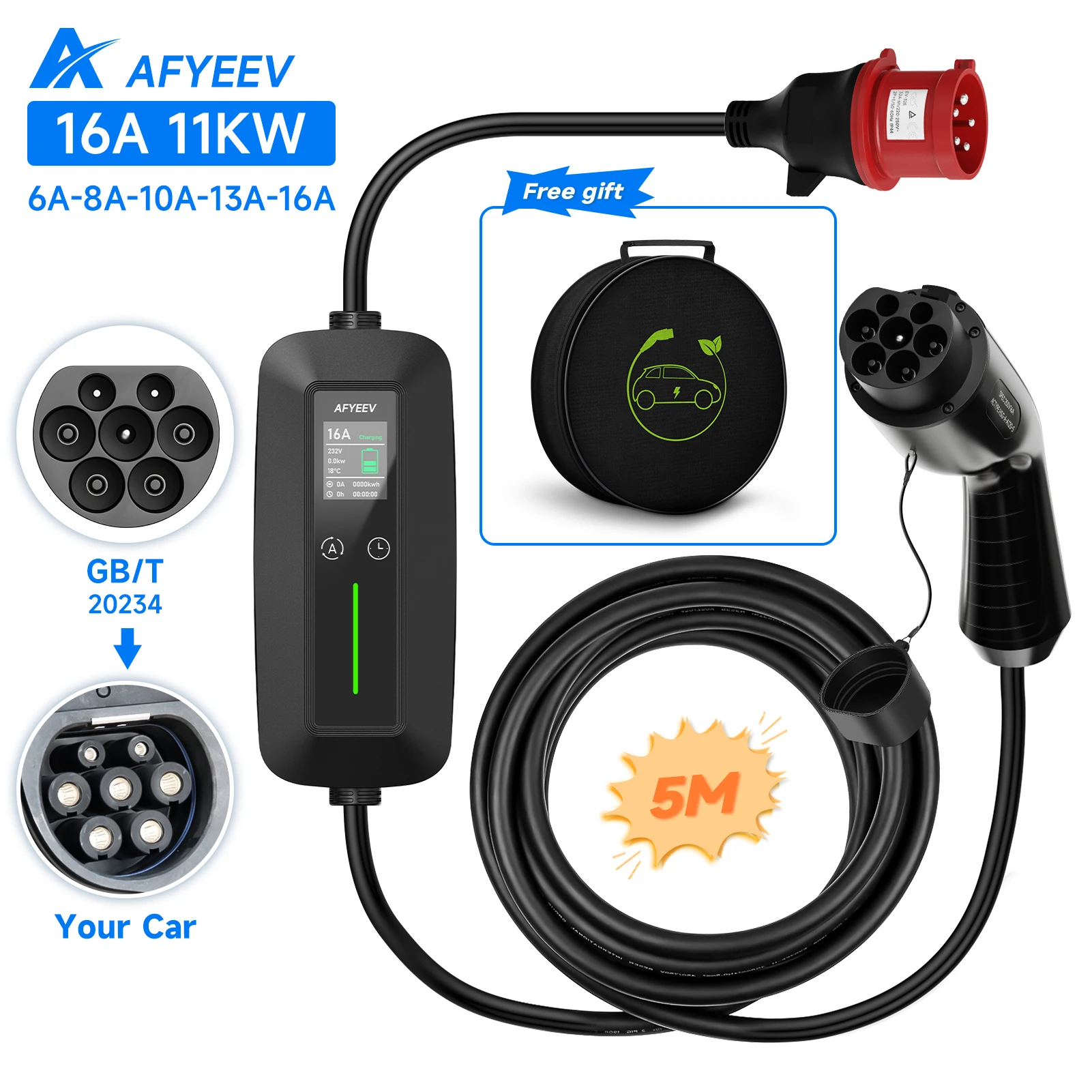 AFYEEV Type2 Portable EV Charger 11KW 16A GBT Electric Car Charger Fast Charging with Setting Charging Time CEE Plug Wallbox - Image 7