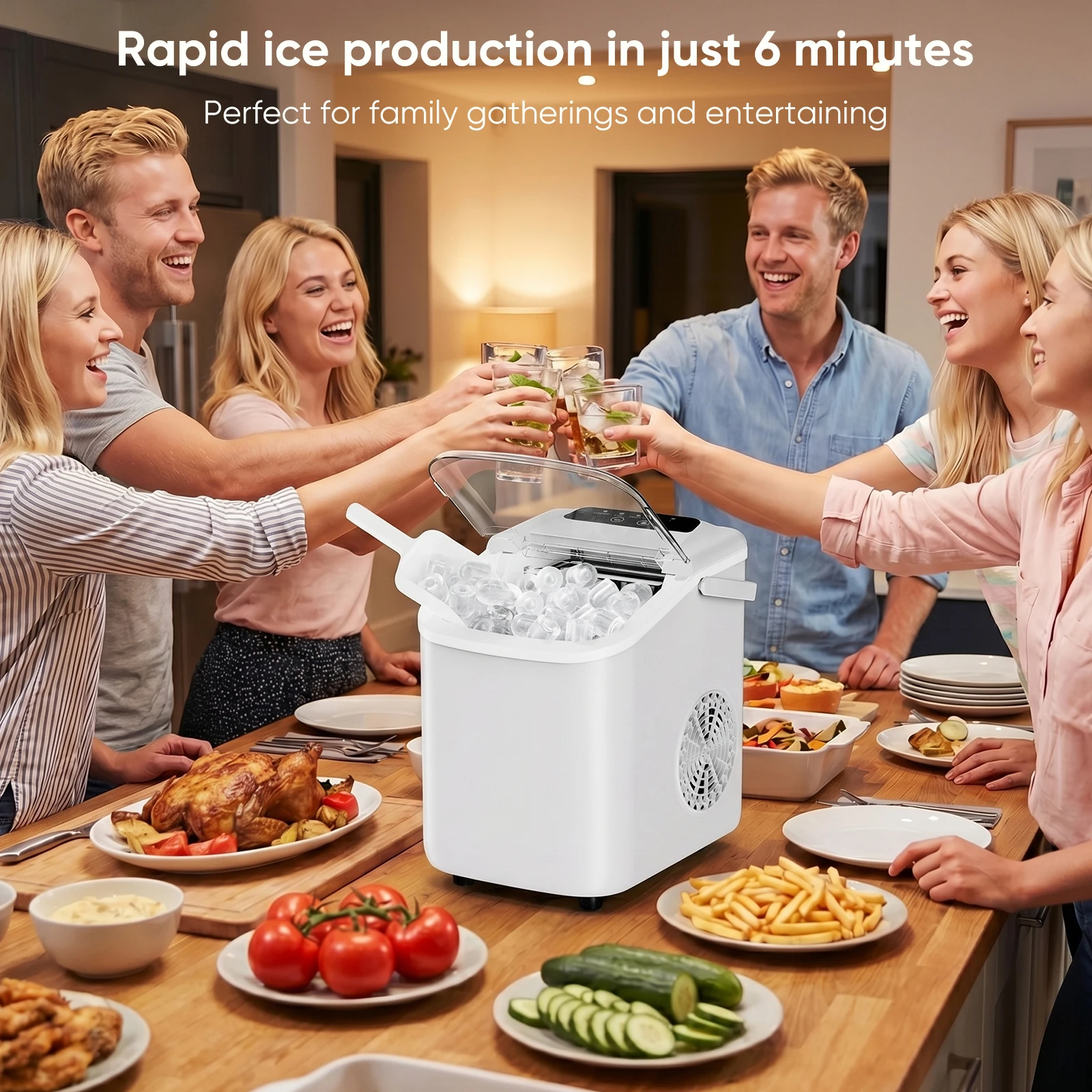 Countertop Ice Maker – 9 Bullet Cubes in 6 min, 26 lb/day, Handle - Image 3