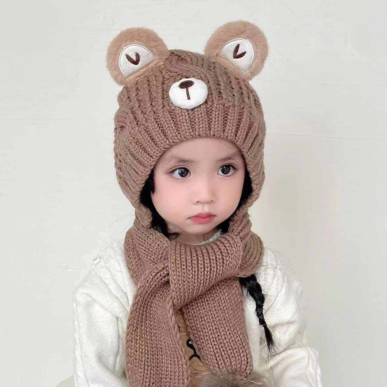 Winter Kids Knit Scarf Hat Set - Cute Bear Design - Image 9