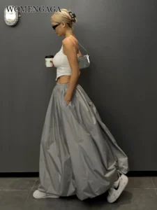 Women's Elastic High-Waist A-Line Maxi Skirt