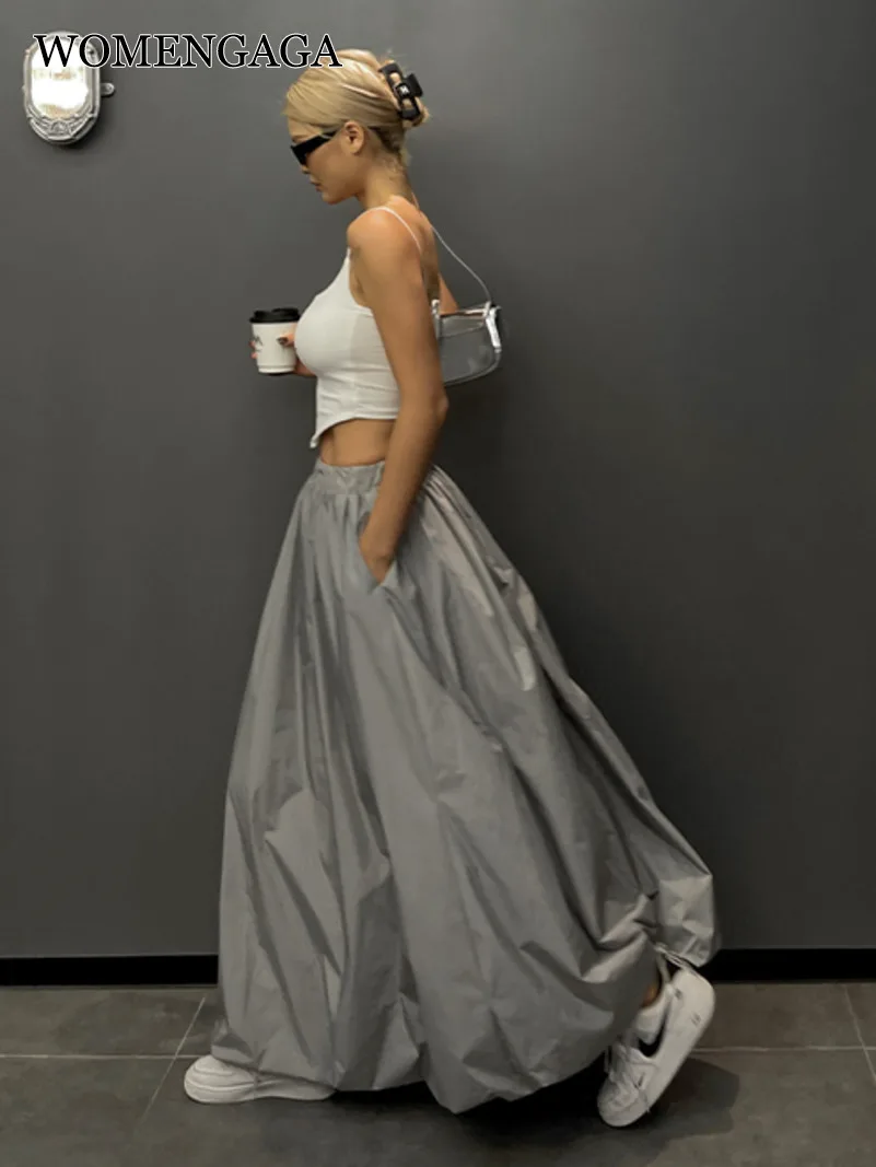 Women's Elastic High-Waist A-Line Maxi Skirt