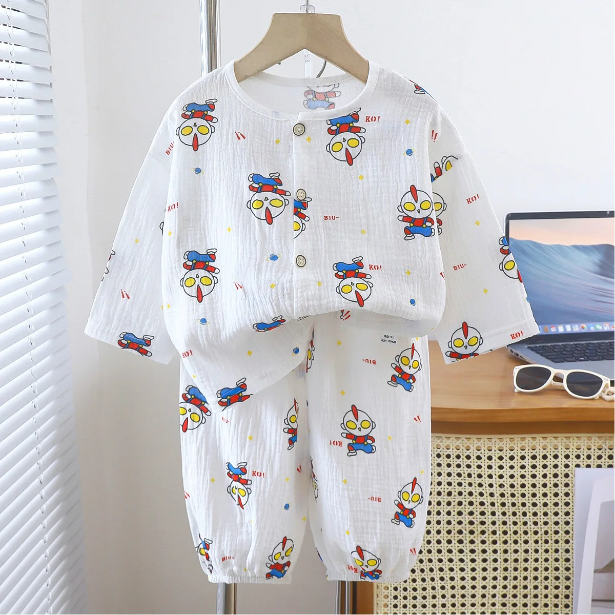 Kids Unisex Cotton Gauze Sleepwear Set – Raglan Full Sleeve Summer - Image 17