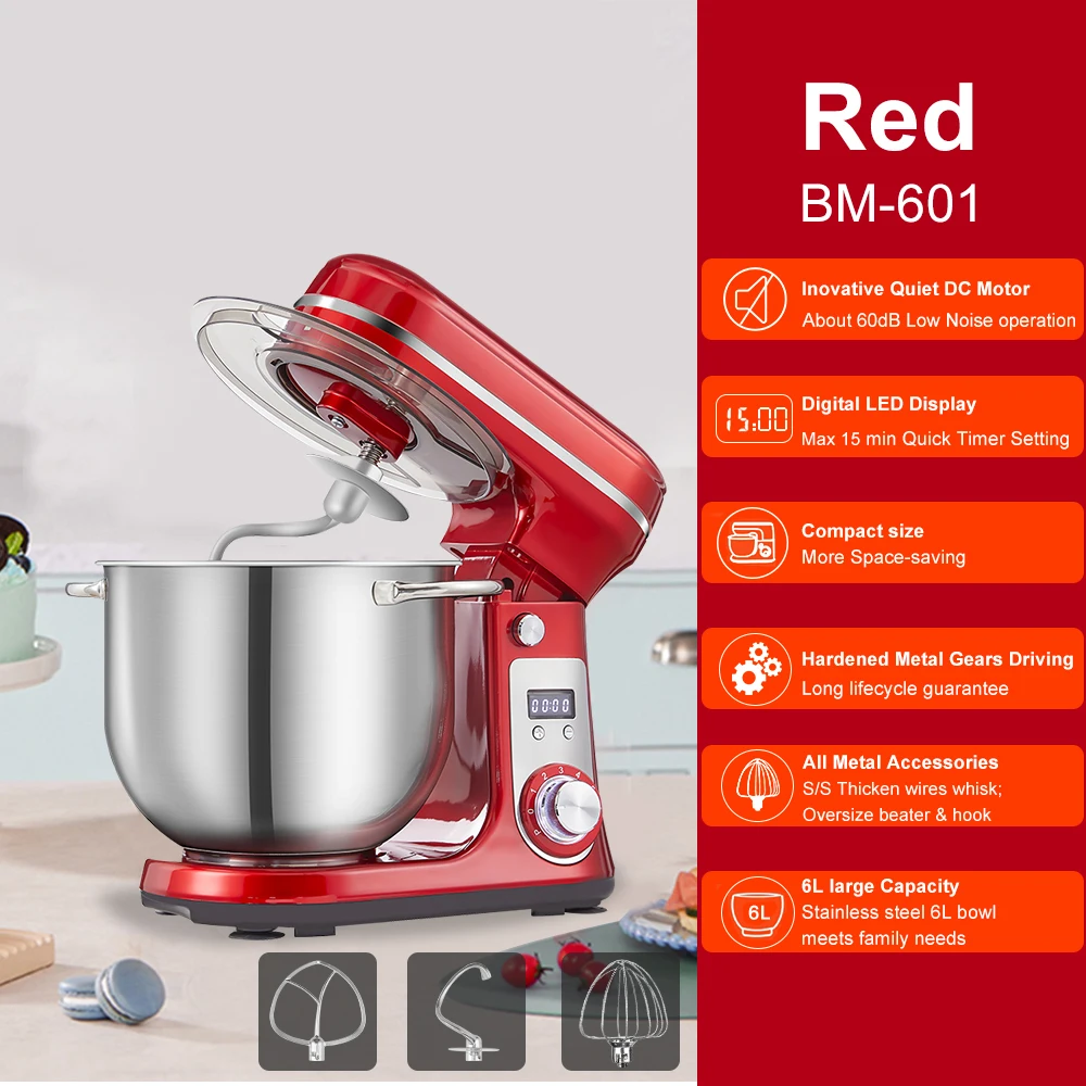 BioloMix 6L Stand Mixer, 1200W DC Motor, 6‑Speed, Stainless Bowl - Image 11