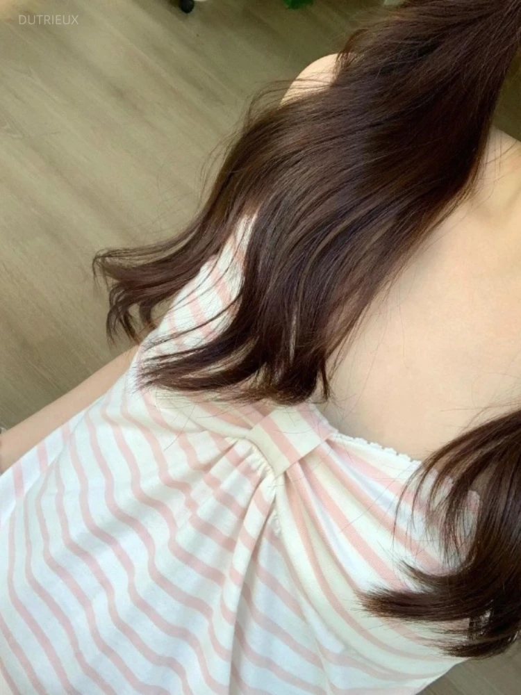 Japanese Sweet Vest Women Clothing Vintage Striped Sleeveless Tees Fashion Summer Camis Ruffles Slim Fit Vintage Tank Ropa Mujer - Image 2