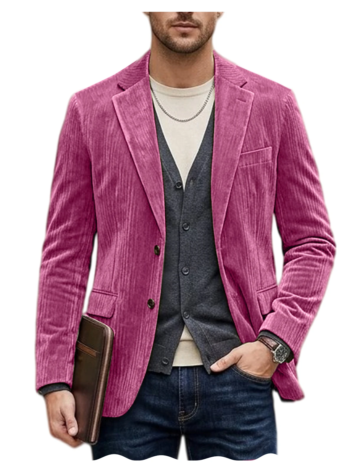 Men's Corduroy Blazer Jacket Casual Double-Sided Snow Cotton Slim Fit Notched Lapel Sport Coat for Business Daily Wear - Image 25