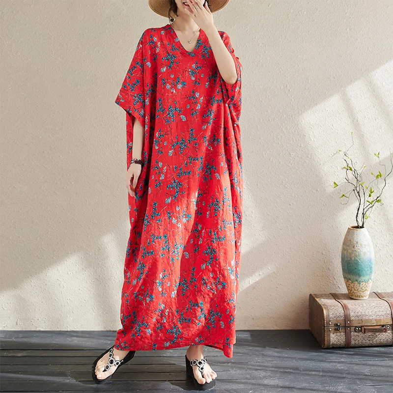 Women Dresses Plus Size Maxi Long Bohemian Para Mujer Summer Elegant Boho V-Neck Floral Print Vintage Dresses Vestidos Femenino - Image 7