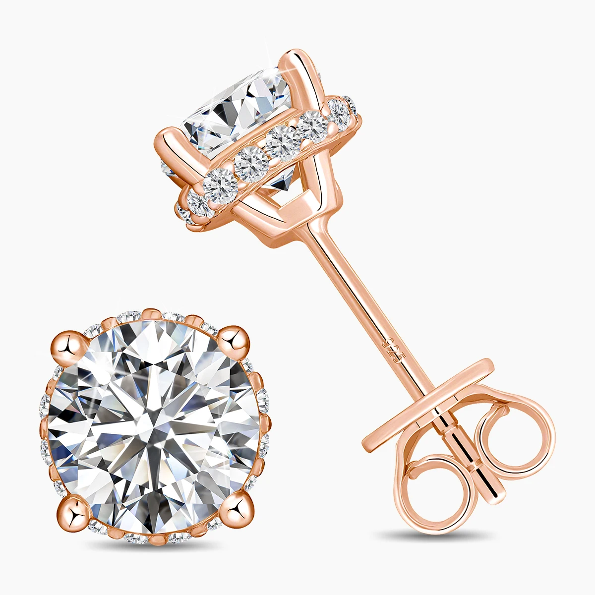 Round Moissanite Stud Earrings in 925 Silver, 18K Gold Plated Certified - Image 7