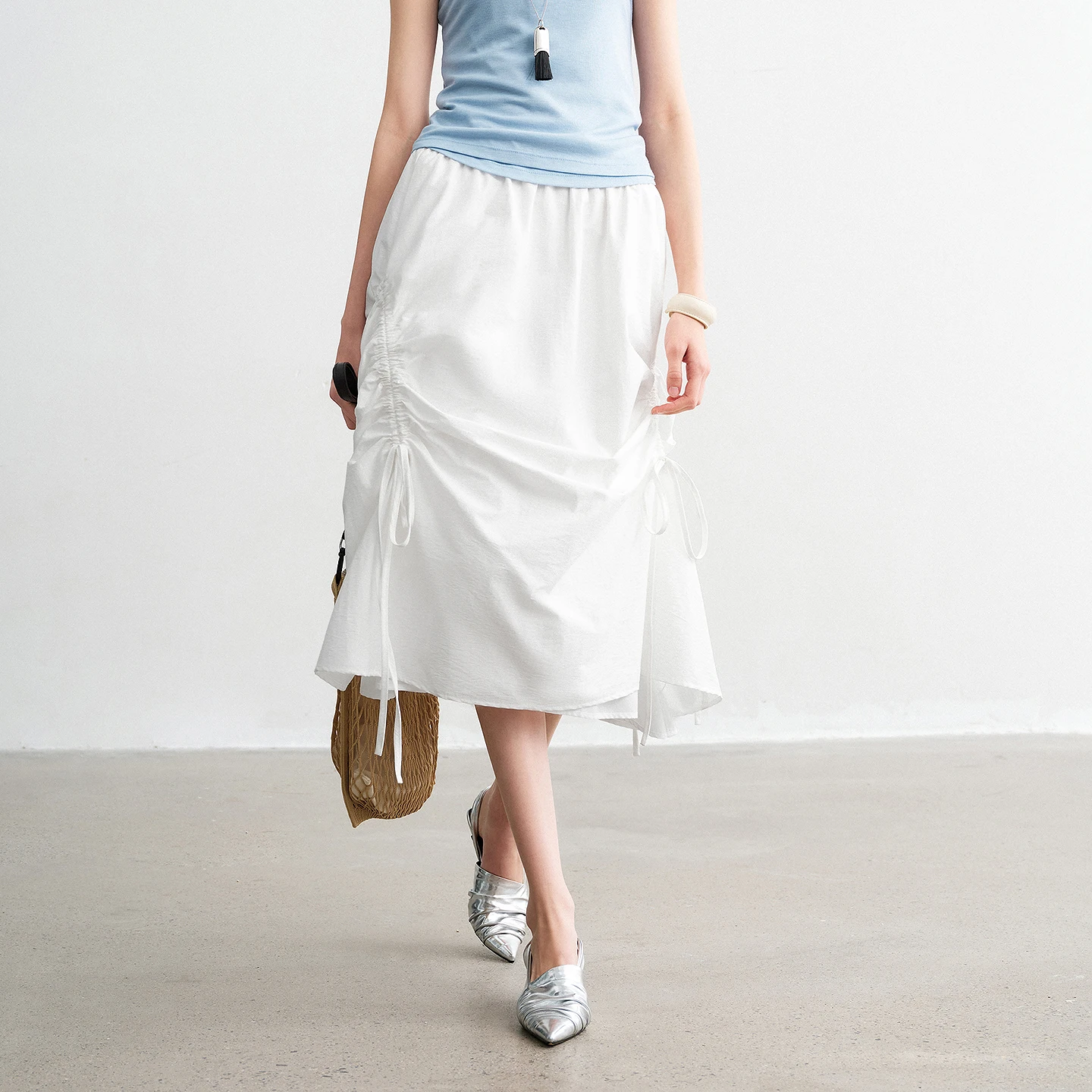 TOYOUTH Women Midi Skirts 2026 Spring New High-End Solid-Color A-Line Elastic-Waist Casual Skirts - Image 2