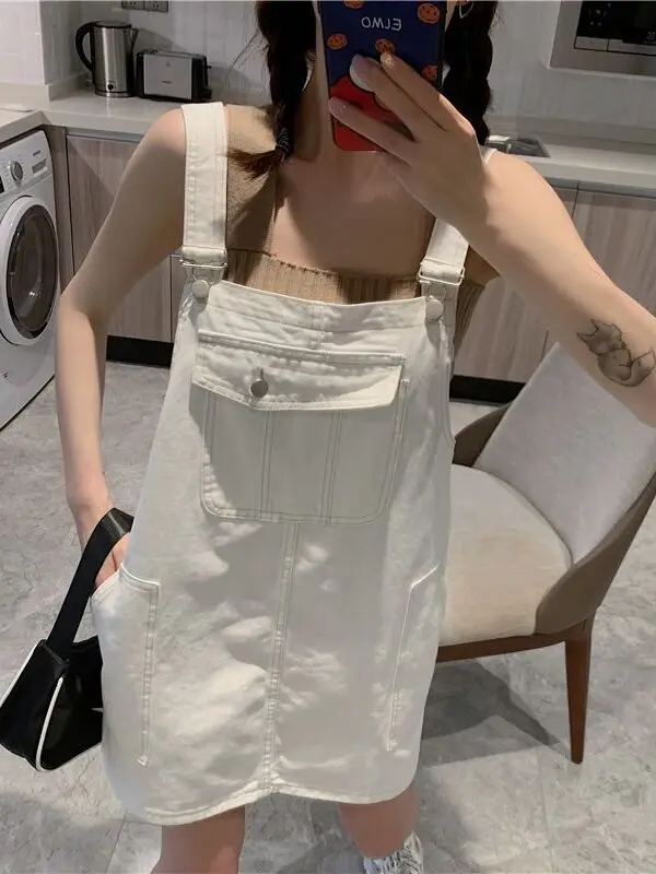 Slimming Short Denim Skirt with Straps Women's Summer Thin Model Frock for plus Size Ladies Slimming Effect College Style - Image 2