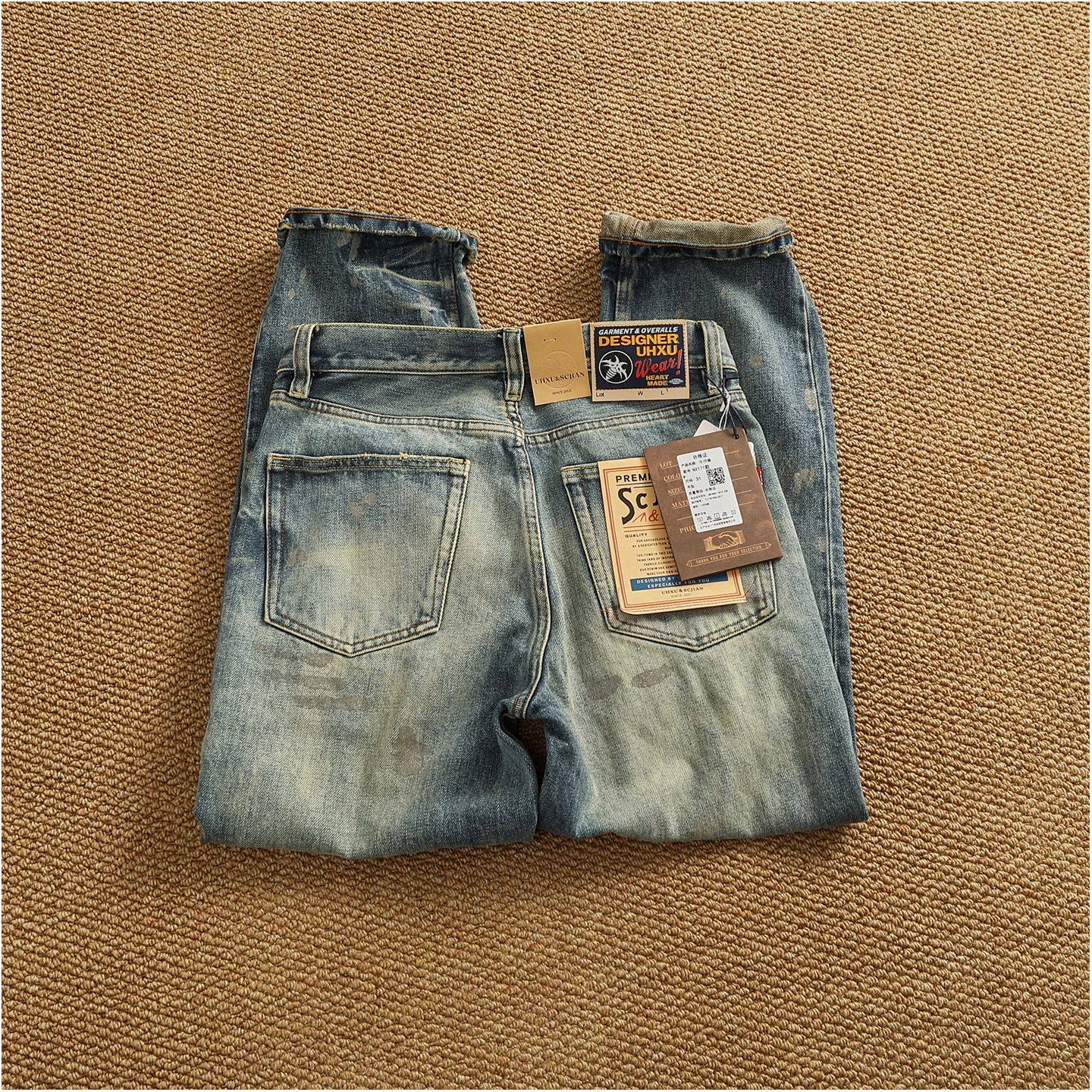2025 Autumn New American Retro Heavyweight Ripped Denim Men's Fashion 100% Cotton Washed Old Straight Tapered Casual Jeans - Image 5