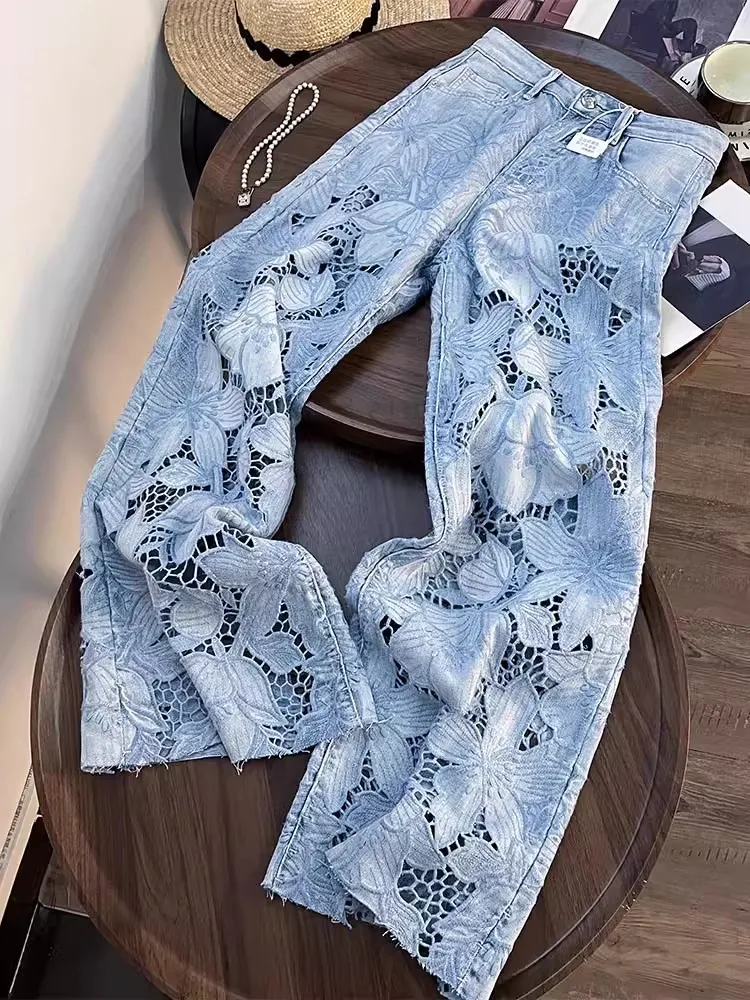 Women's Lace Embroidered Wide-Leg Jeans - view 3
