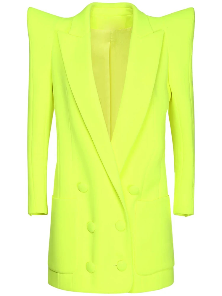Women's Strong Shoulder Double-Breasted Long Blazer - view 7