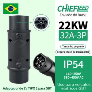 Chiefleed EV Adapter IEC 62196 Type 2 to GBT 32A 22KW/7.2KW EVSE Charger Connector Electric Vehicle Cars Charging Converters