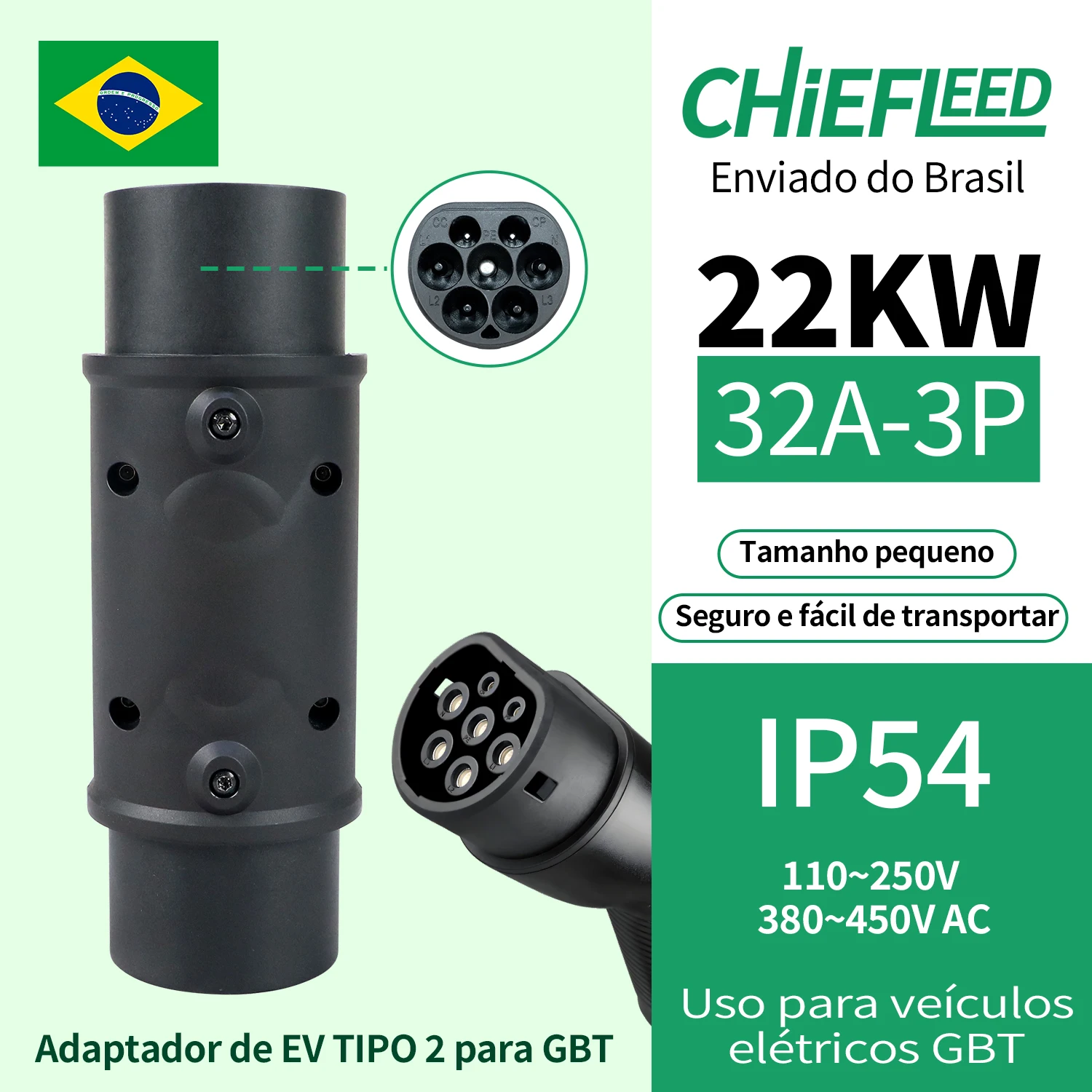 Chiefleed EV Adapter IEC 62196 Type 2 to GBT 32A 22KW/7.2KW EVSE Charger Connector Electric Vehicle Cars Charging Converters