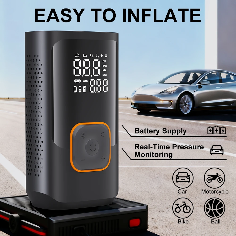 YIJU Rechargeable Tire Inflator Digital Cordless Car Tyre Inflator For Motocycle Bicycle Balls Portable Compressor Air Pump - Image 4