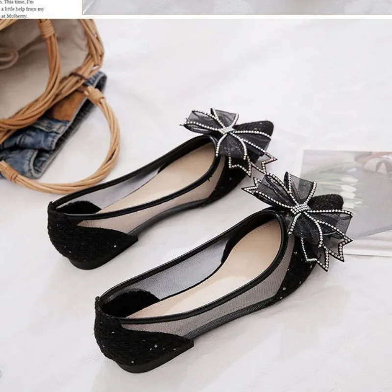 Women's Diamond Bow Air Mesh Flats with Pointed Toe & Non‑Slip Sole - Image 4