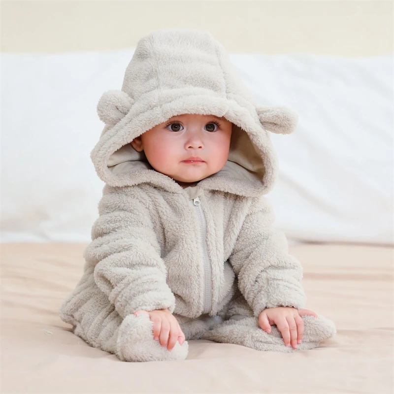 Newborn Baby Rompers with Ears Spring Soft Clothing for Babies Polar Fleece Infant Girl Oneies Cute Newborn Bodysuit 0-12 Months - Image 2
