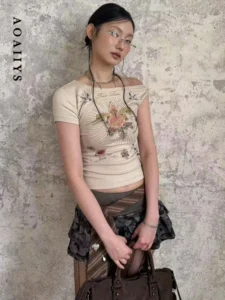 Women's Y2K Print Off-Shoulder Tee