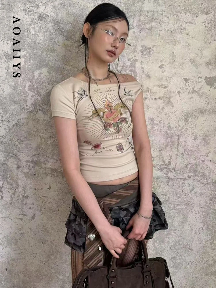 Women's Y2K Print Off-Shoulder Tee