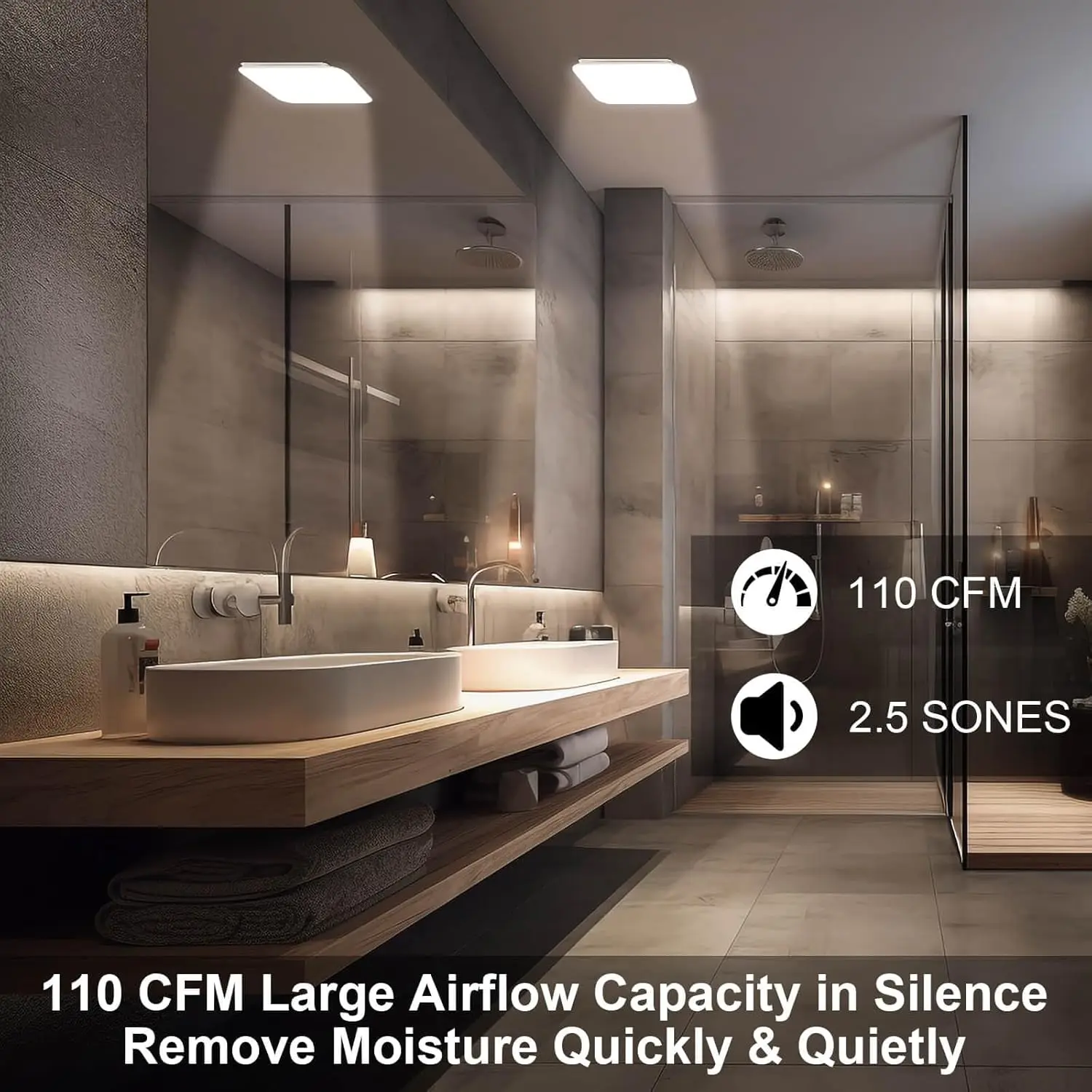 110 CFM Bathroom Exhaust Fan – 3‑Color Light, Quiet ≤2.0 Sones - Image 4