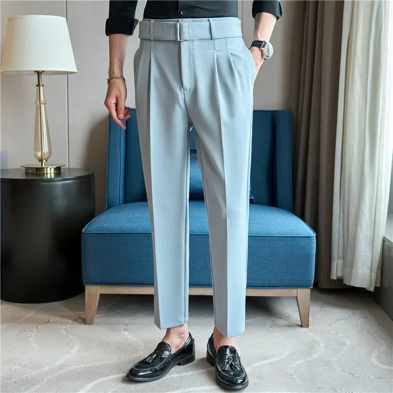 High Waisted Suit Pants Polyester Cotton Slim Fit - Image 2