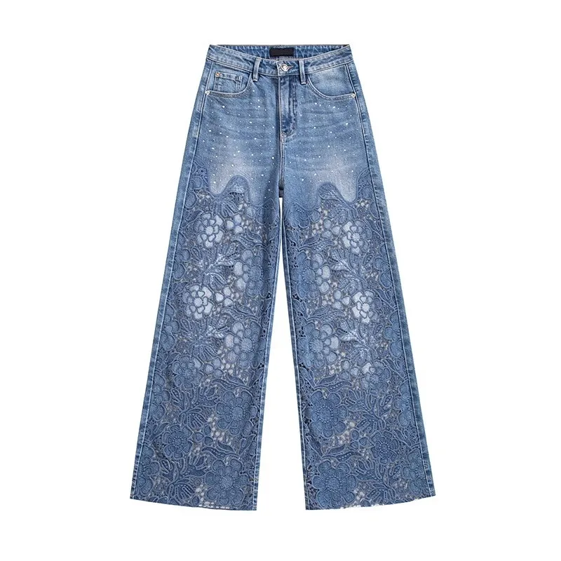 Women's Lace Embroidered Wide-Leg Jeans - view 9