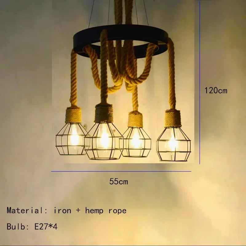 Vintage Rope LED Pendant Lamp – Metal Black/Brown Chandelier - Image 15