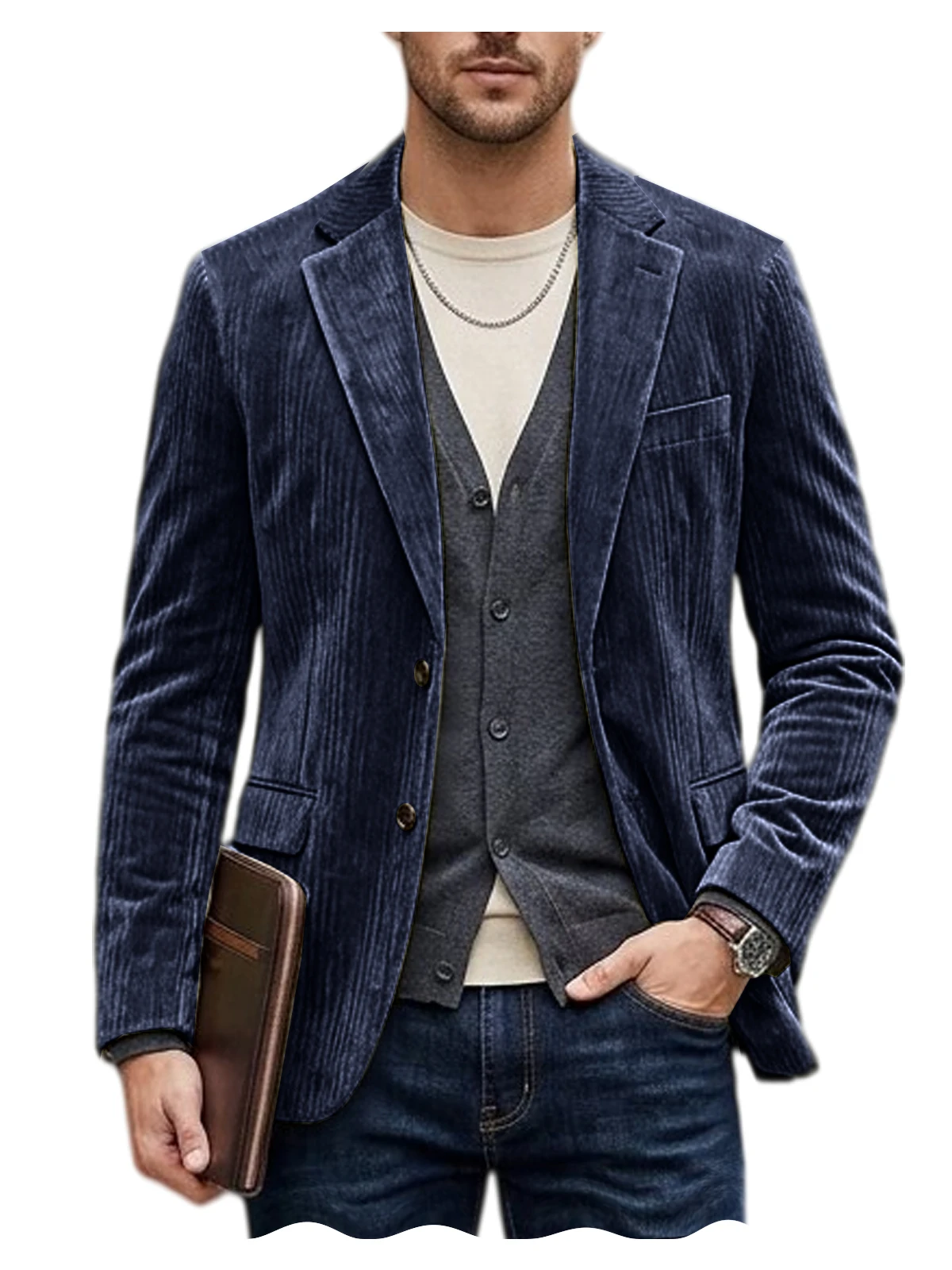 Men's Corduroy Blazer Jacket Casual Double-Sided Snow Cotton Slim Fit Notched Lapel Sport Coat for Business Daily Wear - Image 28