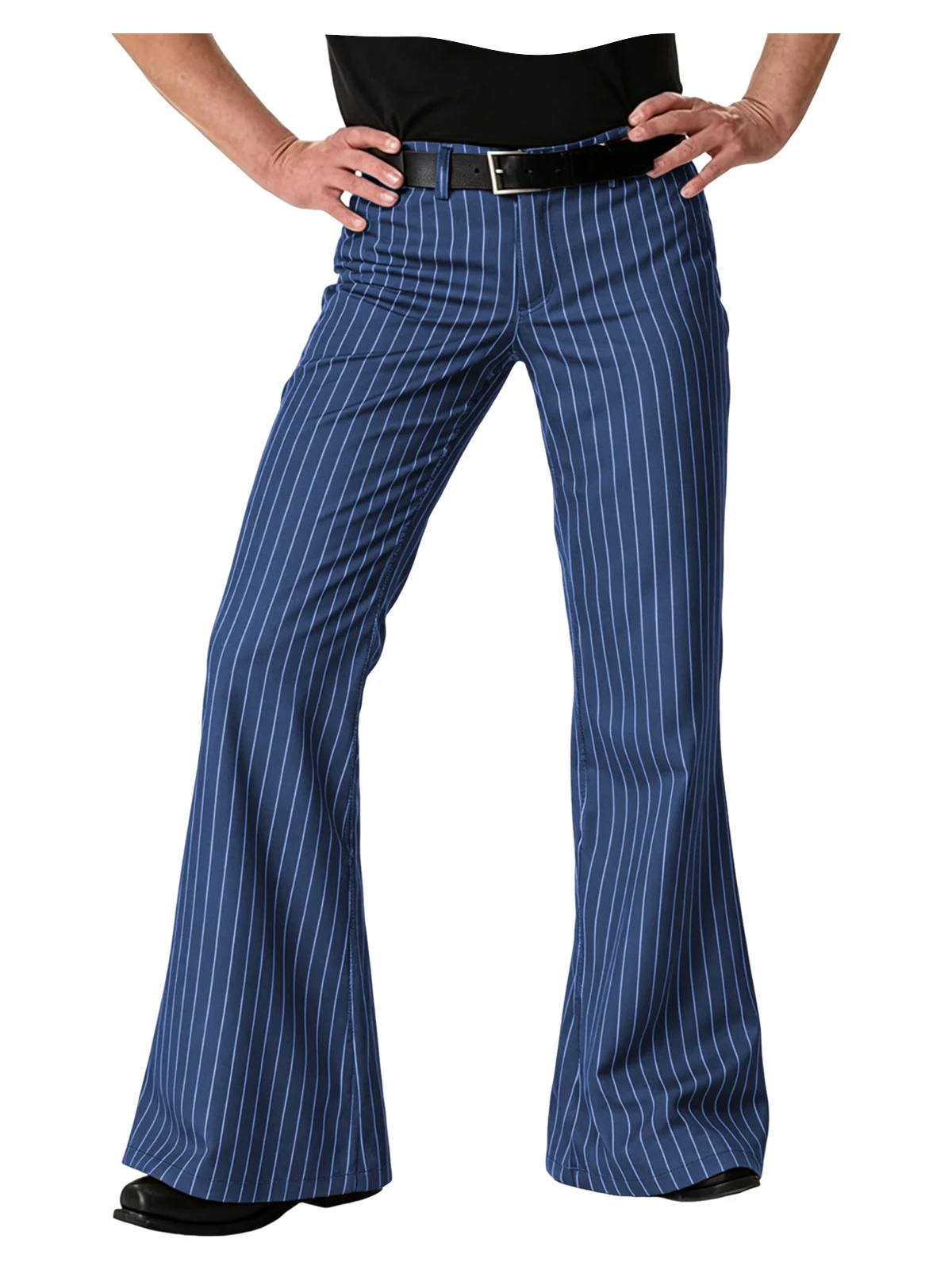 Men's Polyester Pinstripe Flared Pants - Image 14
