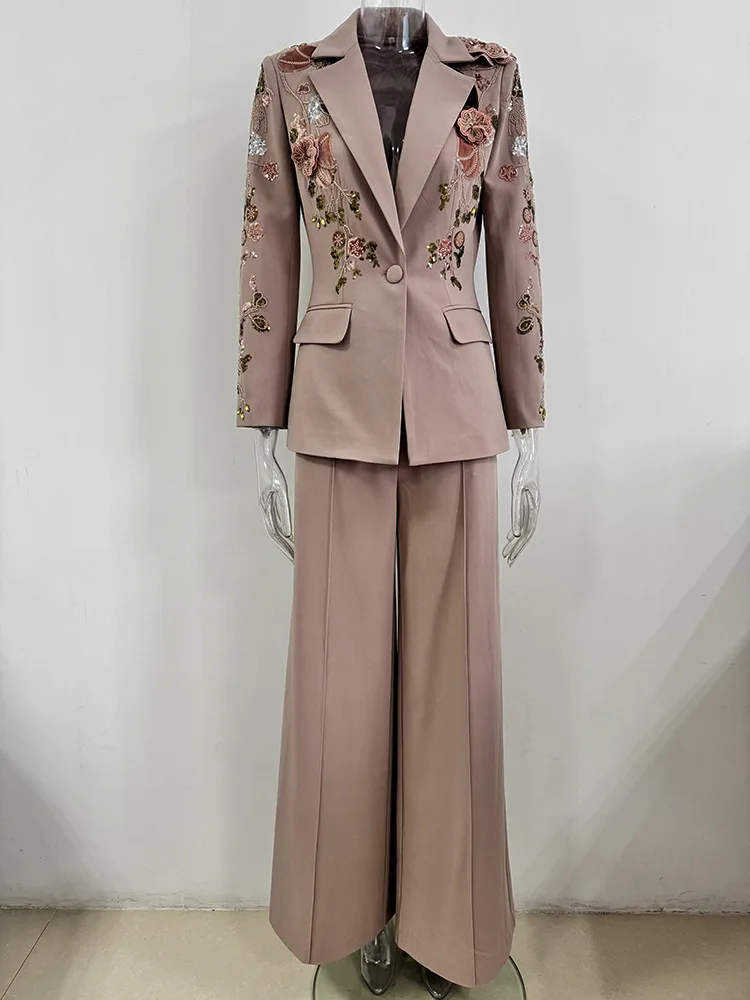 Women's 3D Flower Beaded Blazer and Pants Suit - view 2